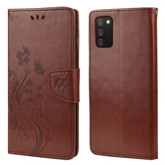 Butterfly Flower Imprint PU Læder Pung Telefon Stand Cover til Samsung Galaxy A03s (166,5 x 75,98 x 9,14 mm)
