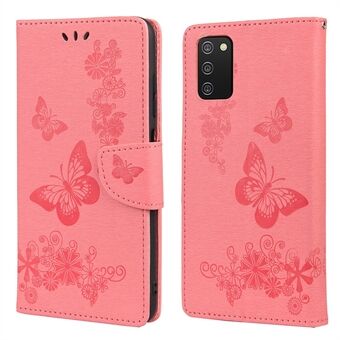 Imprint Butterfly Flower Læderpung-etui med Stand til Samsung Galaxy A03s (166,5 x 75,98 x 9,14 mm)