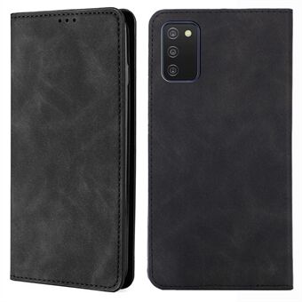 Skin-touch Feeling PU Leather Protective Shell Magnetic Auto-absorbed Case with Card Slots for Samsung Galaxy A03s (166.5 x 75.98 x 9.14mm) - Black