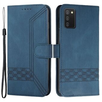 YX0010 Drop-proof Skin-touch Feeling Rhombus Lines Imprinting Wallet Stand Leather Case Cover with Carrying Strap for 	Samsung Galaxy A03s (166.5 x 75.98 x 9.14mm)