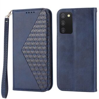 Cell Phone Case For Samsung Galaxy A03s (166.5 x 75.98 x 9.14mm), Calf Texture PU Leather Imprinted Rhombus Pattern Anti-shock Phone Cover Wallet Stand with Strap