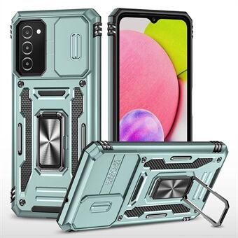 For Samsung Galaxy A03s (166.5 x 75.98 x 9.14mm) Armor Series Bump Proof Hybrid Hard PC Soft TPU Shockproof Case Ring Car Mount Kickstand Back Shell with Camera Cover