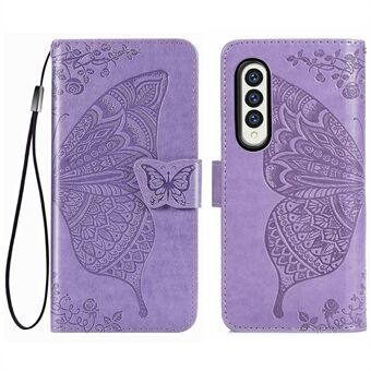Påtrykt Butterfly Magnetisk lås Stand Design Læder Telefon Shell Cover med håndledsrem til Samsung Galaxy Z Fold3 5G