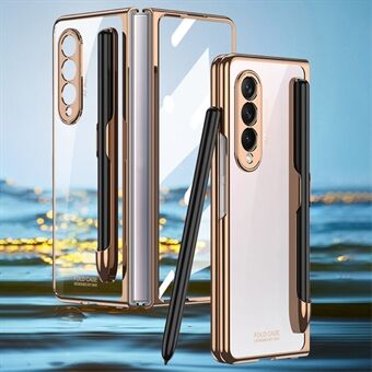 GKK galvanisering af hærdet glas + hård pc gennemsigtigt telefonetui med kuglepen til Samsung Galaxy Z Fold3 5G