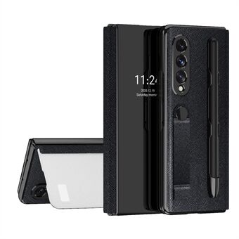 Spejloverflade PU-læder + pc-etui Håndbånd Automatisk magnetisk Stand Design telefoncover med kuglepen til Samsung Galaxy Z Fold3 5G