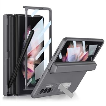 GKK Hard PC Phone Cover Case til Samsung Galaxy Z Fold3 5G, Kickstand Design Folding Phone Cover med hærdet glas film og kuglepen