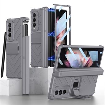 GKK Hard PC Phone Cover Case til Samsung Galaxy Z Fold3 5G, Usynlig Kickstand Design Magnetisk Folde Telefon Case med hærdet glas film