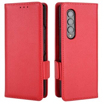 Til Samsung Galaxy Z Fold3 5G Magnetisk sidelås Litchi Texture PU-læder telefontaske Stand Wallet Folio Flip Cover