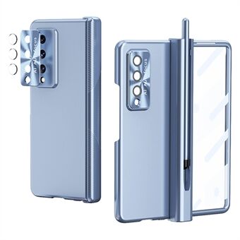 Til Samsung Galaxy Z Fold3 5G Hinge + Stylus Pen Design Elektroplettering Hard PC Lens Protection Telefonetui med hærdet glas skærmbeskytter