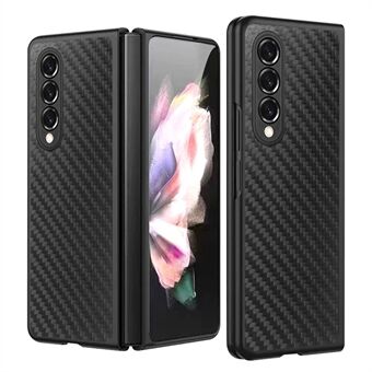 Til Samsung Galaxy Z Fold3 5G Carbon Fiber Texture Folding Telefon Case Hard PC Cover med hærdet glas skærmbeskytter