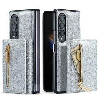 DG.MING M3-serien til Samsung Galaxy Z Fold3 5G 2-i-1 glitrende PU-læderbelagt PC+TPU Anti-kollisionsbagcover Magnetisk aftagelig lynlås lommebog telefoncover med støtte