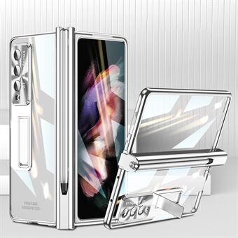 Til Samsung Galaxy Z Fold3 5G Magnetic Pen Slot PC Case Kickstand Telefoncover med hærdet glasfilm / Stylus Pen