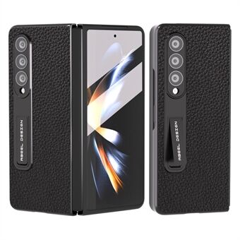 ABEEL til Samsung Galaxy Z Fold3 5G Kickstand telefontaske Litchi Texture Kohud Læder+PC-cover med hærdet glasfilm