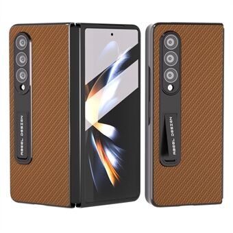ABEEL til Samsung Galaxy Z Fold3 5G PU-læder+PC-støttecover Carbon Fiber Texture Telefonetui med hærdet glasfilm