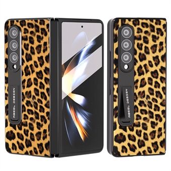 ABEEL Til Samsung Galaxy Z Fold3 5G Kickstand Bagcover Leopardmønster PU-læder+PC-telefonetui med hærdet glasfilm