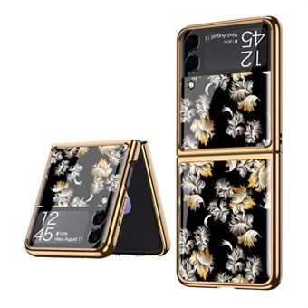 GKK Blomstermønster Udskrivning Galvanisering Anti-Drop hærdet glas + PC Hybrid Telefon Case Shell til Samsung Galaxy Z Flip3 5G