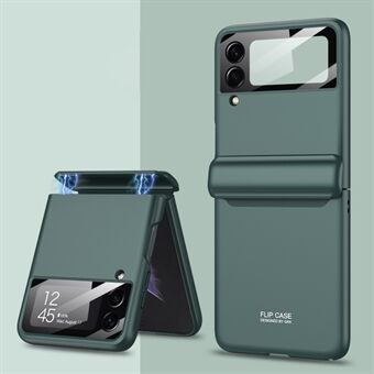 GKK Magnetic Absorption Hinge Hard PC Folde Case til Samsung Galaxy Z Flip3 5G telefoncover med indbygget hærdet glas kamera linsefilm