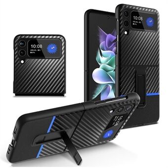 Til Samsung Galaxy Z Flip3 5G Kontrastfarve Carbon Fiber Texture Kickstand PC+Læder telefontaske