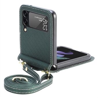 Til Samsung Galaxy Z Flip3 5G stødsikkert telefoncover med etui med designgitter påtrykt mobiltelefoncover med lang snorkortholder