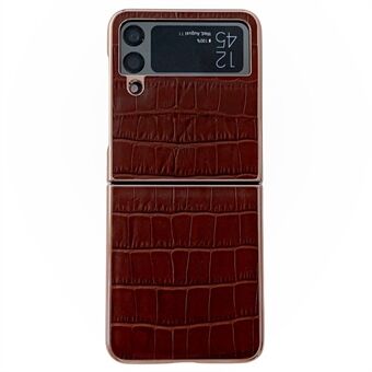Til Samsung Galaxy Z Flip3 5G Foldetelefon Krokodilletekstur Dråbebestandig ægte læderbelagt pc-cover Nano galvanisering bagcover
