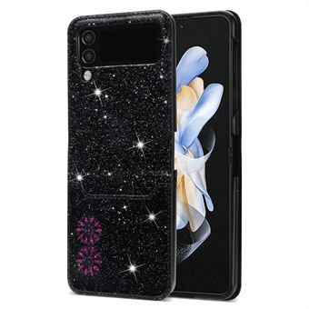 Til Samsung Galaxy Z Flip3 5G Card Slot Design Laser Carving Glitrende Starry Style PU Læder Coated Hard PC Case Shockproof Back Cover