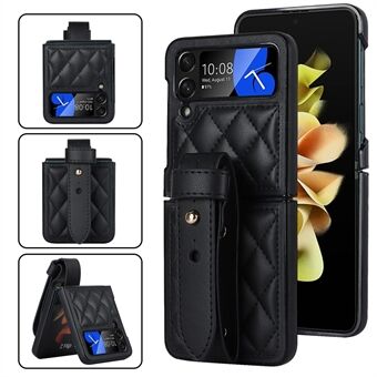 ZD 09 beskyttende telefoncover til Samsung Galaxy Z Flip3 5G PU læder hårdt pc-telefoncover med håndledsstrop