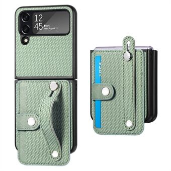 Til Samsung Galaxy Z Flip3 5G Carbon Fiber Texture PU Læder+Hård PC Telefon Case Kortslot Armbånd Kickstand Design Cover