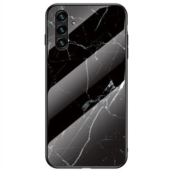 Marmormønster Stilfuldt slankt lys Anti-ridse blød TPU-ramme pc og hærdet glas bagcover til Samsung Galaxy A13 5G