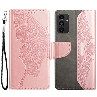 Scratch PU-lædercover til Samsung Galaxy A13 4G / 5G / A04s 4G (164,7 x 76,7 x 9,1 mm) Stand Telefonetui Butterfly Flower Imprinted Phone Protector