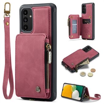 CASEME C20 Series RFID-blokerende telefontaske til Samsung Galaxy A13 5G, Kickstand tegnebog Lynlåslomme PU-læderbelagt TPU-cover med rem