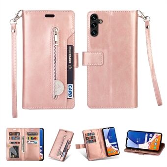 Til Samsung Galaxy A13 5G PU Læder Magnetisk Pung Flip Case Multifunktionel lynlås lomme Folio Stand Book Beskyttende telefoncover med rem