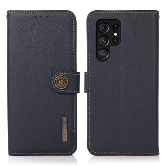 KHAZNEH Slagsikkert tekstureret ægte lædertelefontaske med tyverisikringsdesign til Samsung Galaxy S22 Ultra 5G