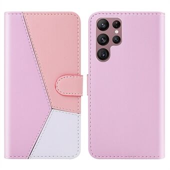 Tre-farvet splejsning Folio Flip Wallet Stand Læder beskyttende telefoncover til Samsung Galaxy S22 Ultra 5G