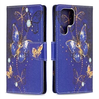 Mønstertryk Magnetisk lås Lædercover Stand Wallet Beskyttende telefontaske til Samsung Galaxy S22 Ultra 5G
