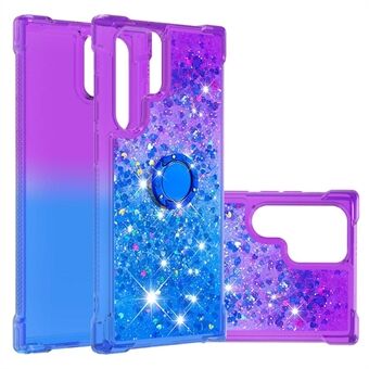 Glitter Liquid Bling Sparkle Gradient Quicksand Thickened Four Corners Blødt TPU telefoncover med Ring Kickstand til Samsung Galaxy S22 Ultra 5G