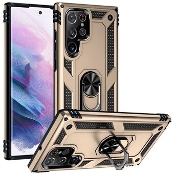 Understøtter Kickstand Design Phone Back Case Ring Holder PC + TPU + Metal Hybrid Phone Cover Shell til Samsung Galaxy S22 Ultra 5G