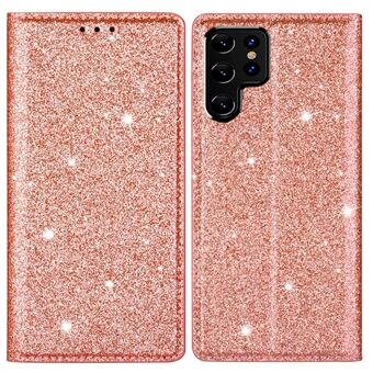 Flash Glitter Stand Design Autolukkende Magnet Læder Telefon Case Cover med kortholder til Samsung Galaxy S22 Ultra 5G