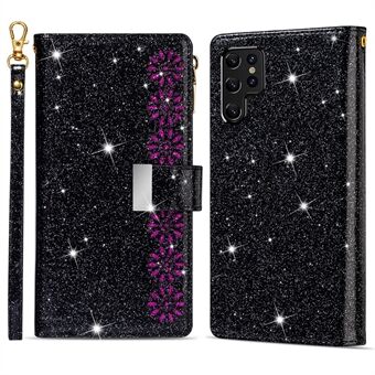 Laserudskæring glitrende Starry stil pungholder med Stand Fuldt indpakket lædertelefontaske med rem til Samsung Galaxy S22 Ultra 5G