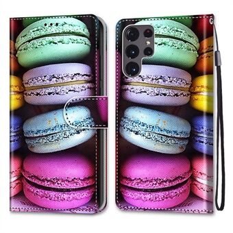 Telefoncover med mønstertryk PU-læder + TPU-telefoncover med Stand og håndledsrem til Samsung Galaxy S22 Ultra 5G