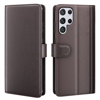 Samlet indpakket ægte Split Læder Telefon Case Stand TPU Wallet Flip Cover til Samsung Galaxy S22 Ultra 5G