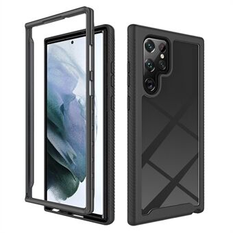 Til Samsung Galaxy S22 Ultra 5G Plain Color 2-i-1 Design Hybrid Telefon Cover Case To-Layer Struktur Anti-Drop Bumper - Sort