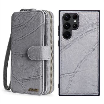 MEGSHI 004-serien til Samsung Galaxy S22 Ultra 5G aftagelig 2-i-1 design lynlås tegnebog lædertaske Stand Lodret flip telefoncover