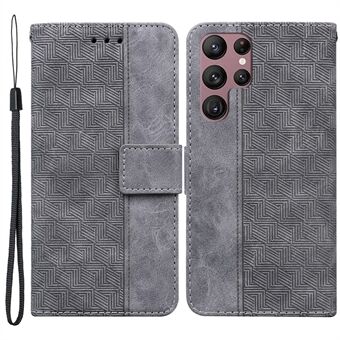 Til Samsung Galaxy S22 Ultra 5G Geometry Imprinted Stand Phone Case PU Læder + TPU All-round Beskyttelse Pung Cover