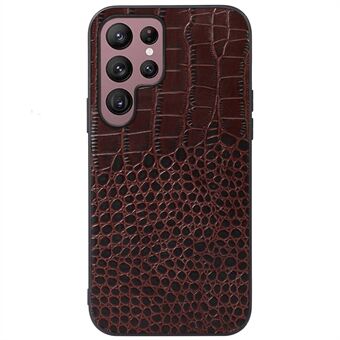 Til Samsung Galaxy S22 Ultra 5G Ægte okselæder Coating Telefon Case Krokodille Tekstur Ridsefast PC + TPU Shell