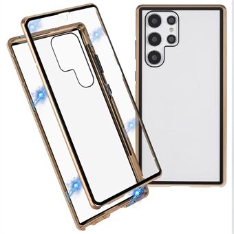 Til Samsung Galaxy S22 Ultra 5G 360 graders velbeskyttet metalkofanger + dobbeltsidet hærdet glas Anti-ridse magnetisk telefoncover
