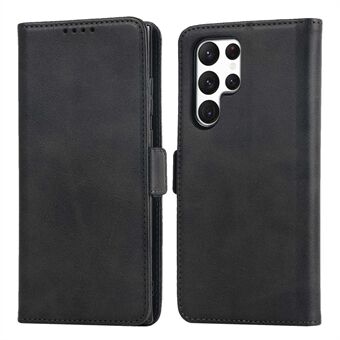 Til Samsung Galaxy S22 Ultra 5G PU Læder Flip Wallet Case Håndledsrem Stand Dobbelt magnetisk lås Stødsikkert cover