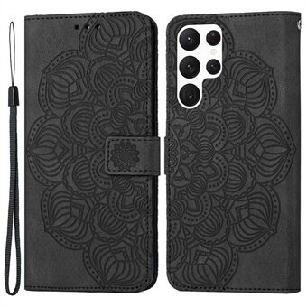 Mandala Flower Imprinted Phone Case til Samsung Galaxy S22 Ultra 5G, PU Læder Stand Wallet Fuld beskyttelsescover