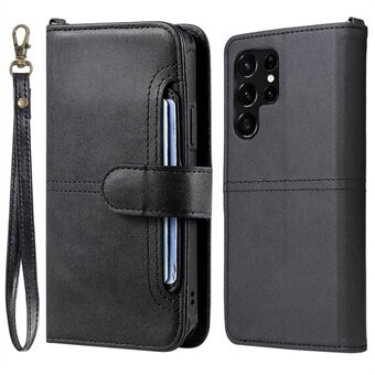 KT Leather Series-4 til Samsung Galaxy S22 Ultra 5G 2-i-1 aftageligt PU-lædertelefontaske Foldebart Stand tegnebogscover med rem