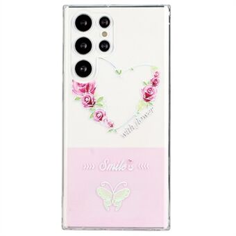Lakeret Butterfly TPU-cover til Samsung Galaxy S22 Ultra 5G mobiltelefon rygbeskyttelsescover