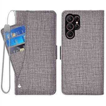 Til Samsung Galaxy S22 Ultra 5G Jean Cloth Texture Magnetisk lukkende telefontaske Roterende kortslot design tegnebog Læderbeskytter med Stand